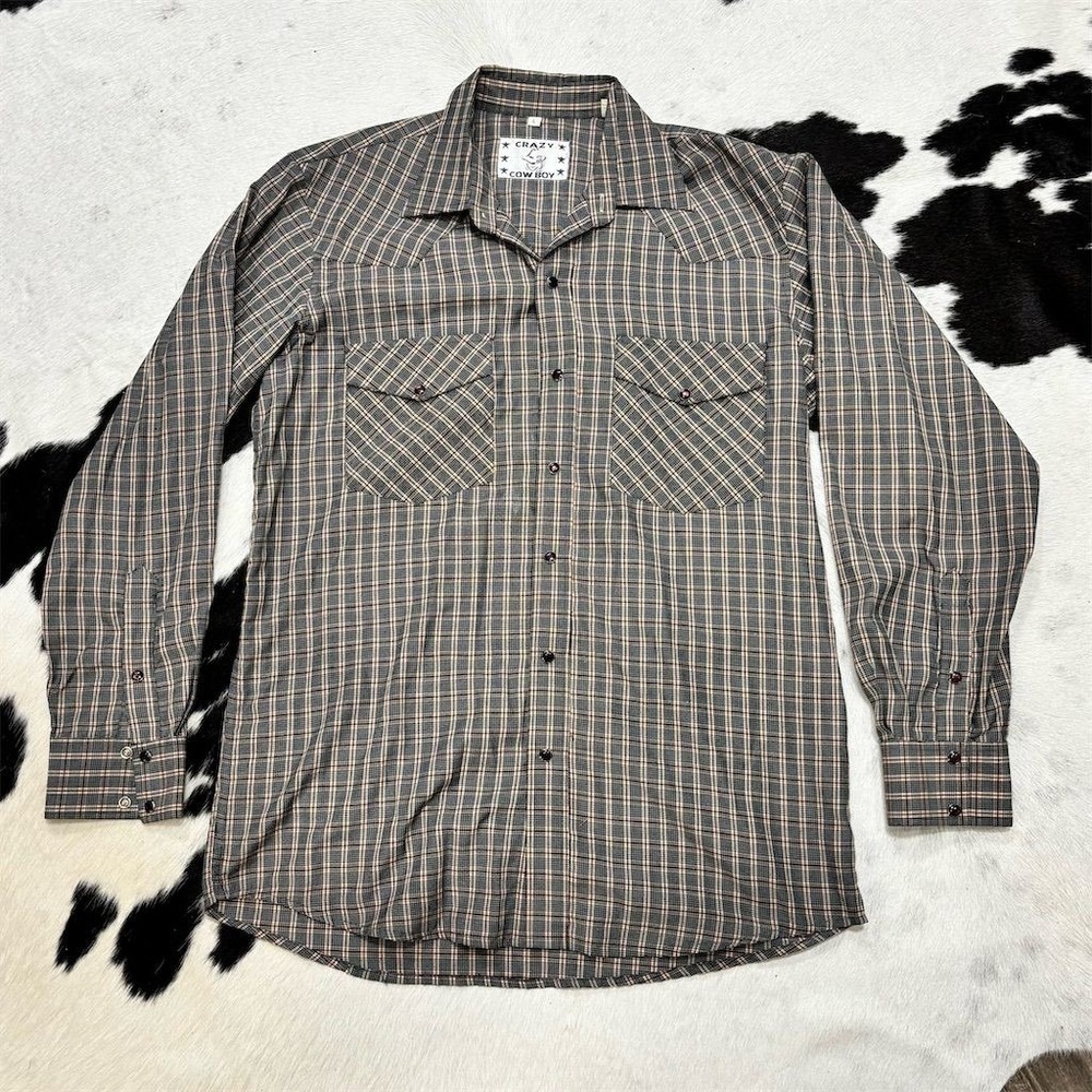Crazy Cowboy vtg Men's Plaid Pearl Snap Shirt Long Sleeve Multicolor‎ L